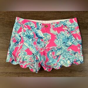 Lilly Pulitzer RAZ BERRY LOBSTERS IN LOVE Buttercup Shorts Size 6 EUC‎ I23